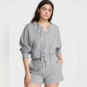 NWT - Victoria’s Secret - Cotton Fleece Lace Up Crewneck - Size XL